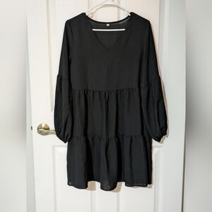 Black Semi Sheer Crepe Dress
